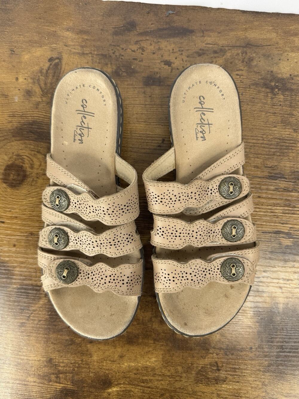 Clarks Leisa Grace Women’s 5.5 M Tan Leather Comfort Slide Sandals 26134111